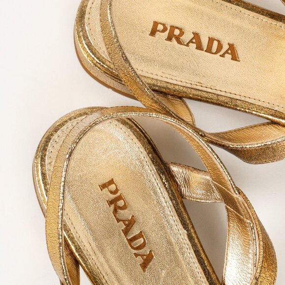 Prada Gold Metallic Studded Flat Sandals - Picture 10 of 10
